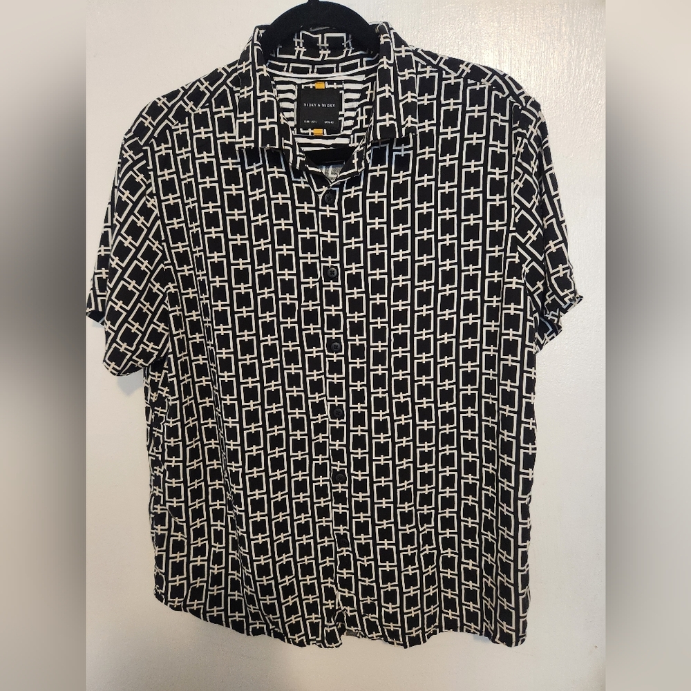 Ricky & Micky Black and White Geometric Men's Shirt.